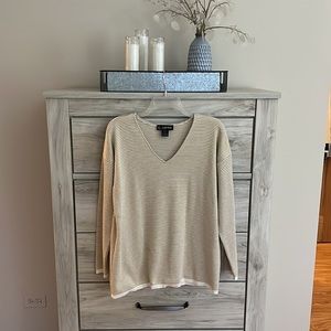 Ellen Tracy - Striped Cream & Metallic Gold -Sweater - Medium Petite - MP